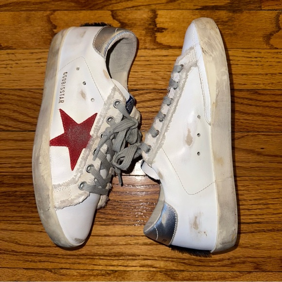Golden Goose Super Star White Leather Red Suede Star and Silver Heel size 37 - Picture 1 of 10